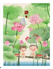 吃瓜图国画